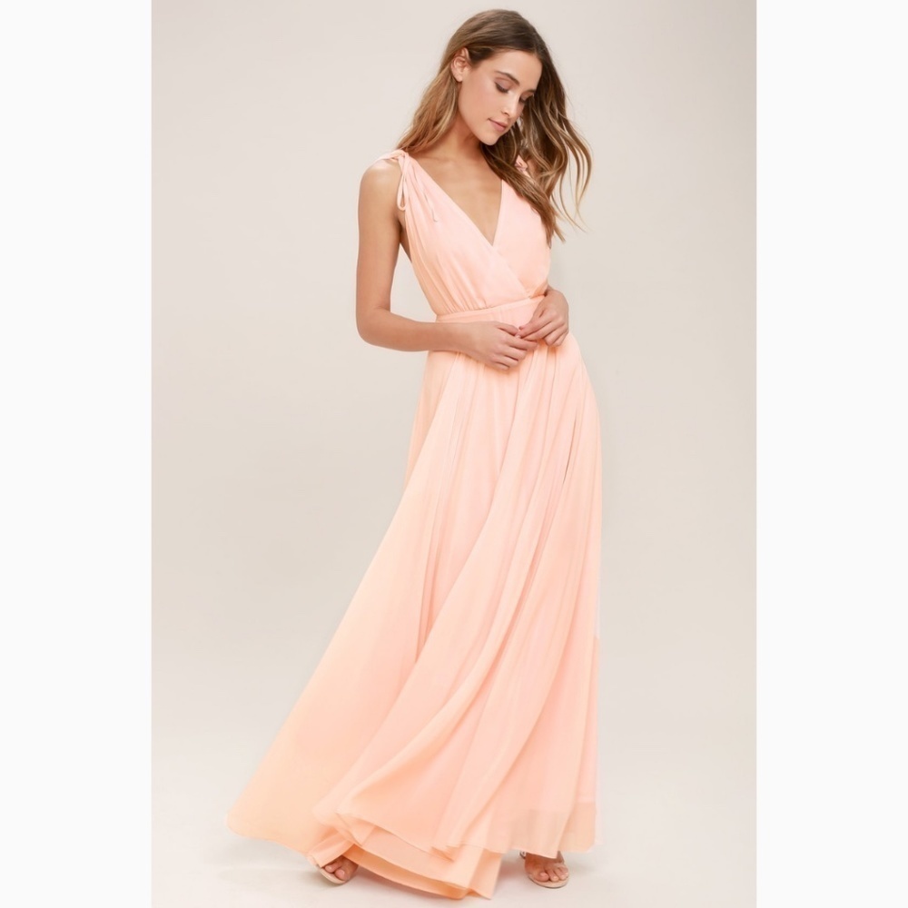 NEW Lulus Dance the Night Away Blush Pink Backless Maxi‎ Dress Gown - Small